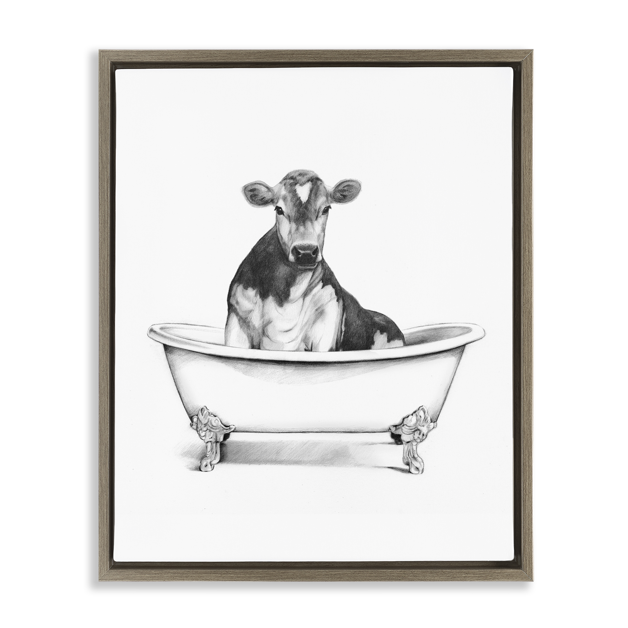 Stupell Industries Antique Tub with Cow Floater Framed Canvas Wall Art Design by Victoria Borges